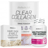 Zestaw Biotech Clear Collagen Professional 350g + Skin Care + Witaminy dla Kobiet