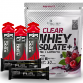 Zestaw Olimp Clear Whey Isolate+ + 3 x SiS Rego Juice sok regeneracyjny + 2 x SiS żelki regeneracyjne