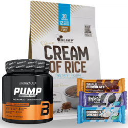 Zestaw Pudding ryżowy Olimp Cream of Rice - 1000 g + Przedtreningówka Pump 330g + Batony proteinowe