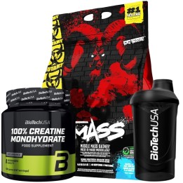 PVL Mutant Mass 6800g + Biotech Creatine 300g + Shaker Gratis!